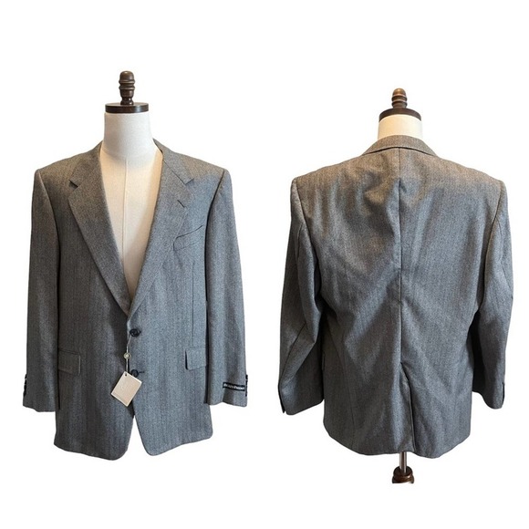 Hickey Freeman Suit Jacket Blazer Gray Size 48R Boardroom Herringbone Wool NWT - Picture 14 of 14